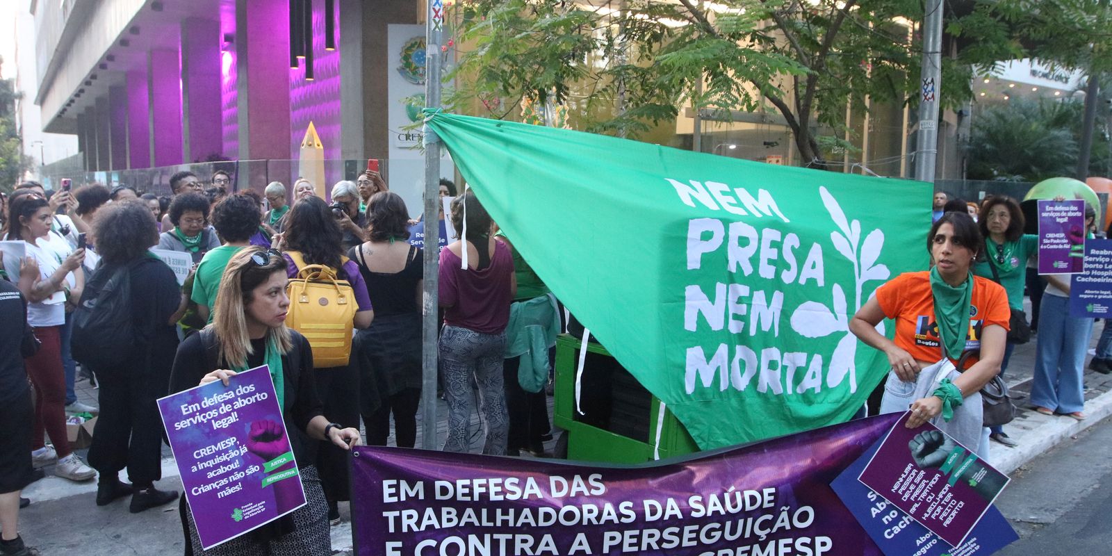 Manifestantes em SP acusam Cremesp de criminalizar aborto legal